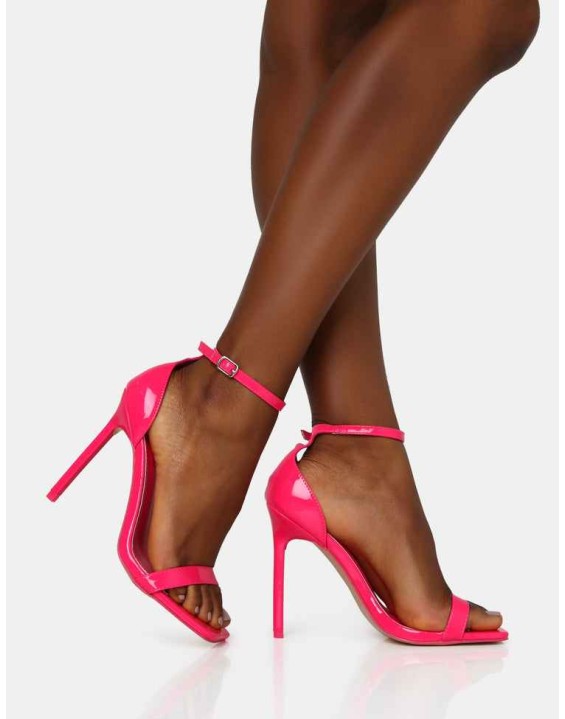 Chaos Bright Pink Patent Square Toe Strappy Barley There Stiletto Heels