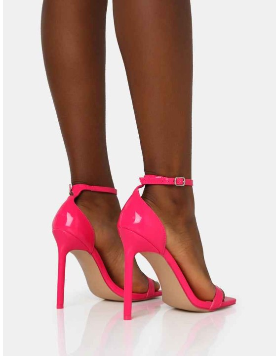 Chaos Bright Pink Patent Square Toe Strappy Barley There Stiletto Heels