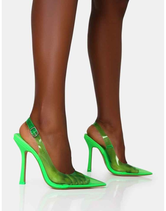Infinity Neon Green Perspex Pointed Toe Stiletto Court Heels
