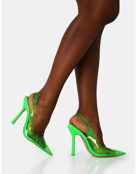 Infinity Neon Green Perspex Pointed Toe Stiletto Court Heels