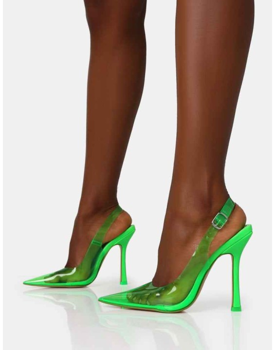 Infinity Neon Green Perspex Pointed Toe Stiletto Court Heels