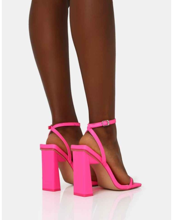 Charlotte Neon Pink PU Barely There Square Toe Block Heels