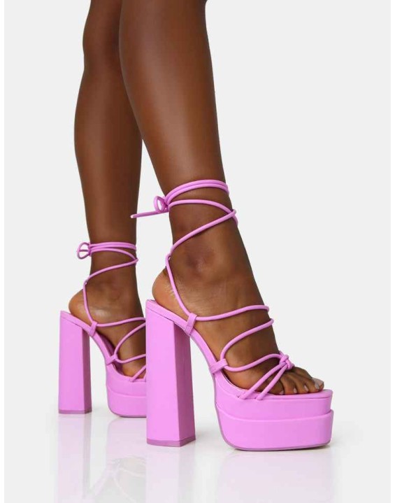 Glow Girl Bubblegum Pink PU Lace Up Platform Heels