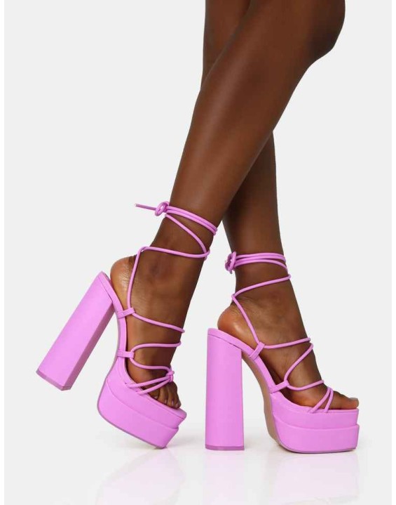 Glow Girl Bubblegum Pink PU Lace Up Platform Heels