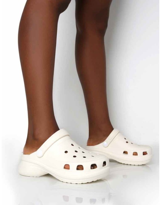 Frenzy Ecru Rubberised Sling Back Closed Toe Clog Sandals