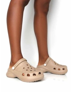 Frenzy Nude Rubberised Sling Back Closed Toe Clog Sandals