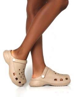 Frenzy Nude Rubberised Sling Back Closed Toe Clog Sandals