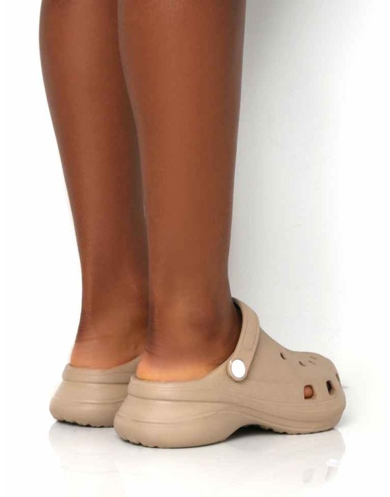 Frenzy Nude Rubberised Sling Back Closed Toe Clog Sandals