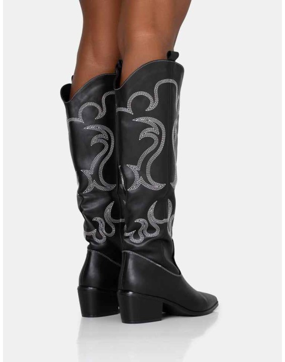 Cooper Black PU Western Embroidered Knee High Cowboy Boot