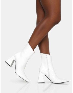 Kenzie White Patent Pointed Toe Block Heel Ankle Boots