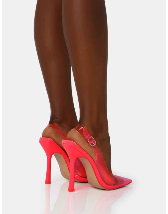 Infinity Neon Pink Perspex Pointed Toe Stiletto Court Heels