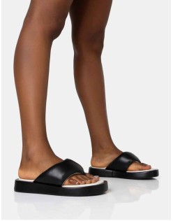 Vacay Black Contrast Padded Square Toe Flip Flop Sandals