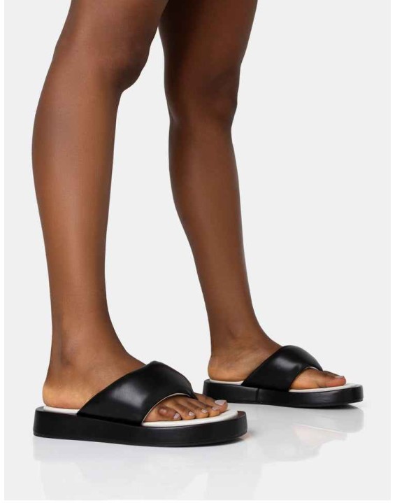 Vacay Black Contrast Padded Square Toe Flip Flop Sandals
