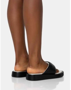 Vacay Black Contrast Padded Square Toe Flip Flop Sandals