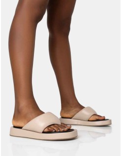 Vacay Nude Contrast Padded Square Toe Flip Flop Sandals
