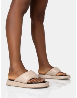Vacay Nude Contrast Padded Square Toe Flip Flop Sandals