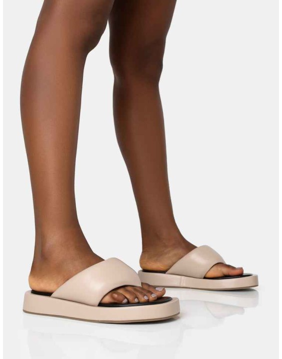 Vacay Nude Contrast Padded Square Toe Flip Flop Sandals
