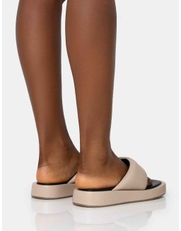 Vacay Nude Contrast Padded Square Toe Flip Flop Sandals
