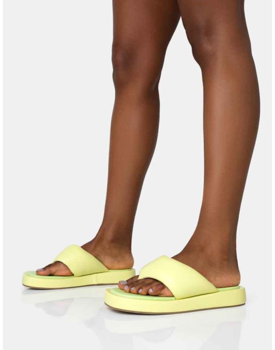 Vacay Lime Contrast Padded Square Toe Flip Flop Sandals
