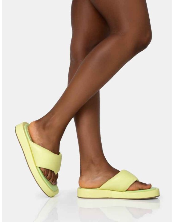 Vacay Lime Contrast Padded Square Toe Flip Flop Sandals
