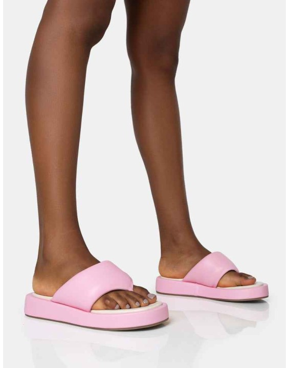 Vacay Pink Contrast Padded Square Toe Flip Flop Sandals