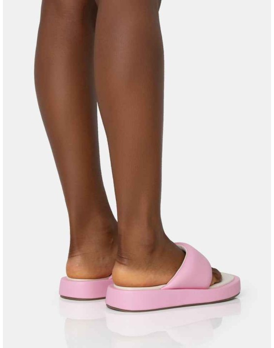 Vacay Pink Contrast Padded Square Toe Flip Flop Sandals
