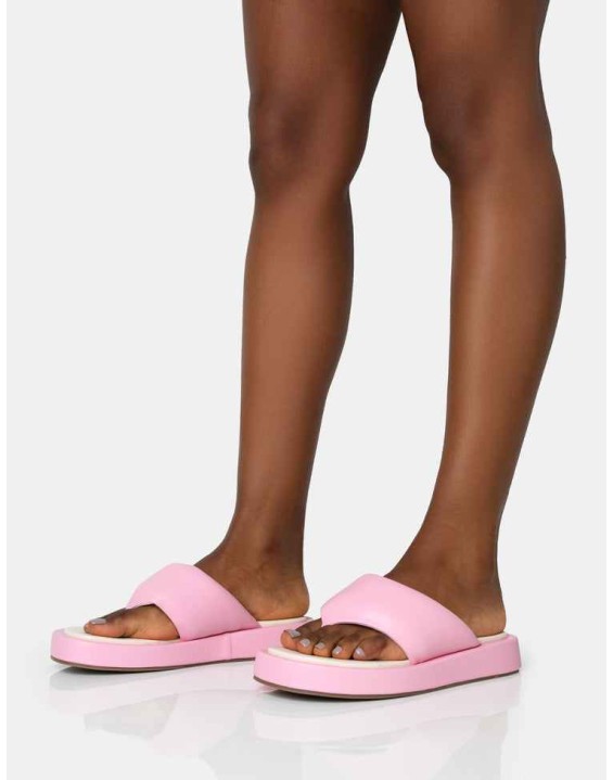 Vacay Pink Contrast Padded Square Toe Flip Flop Sandals