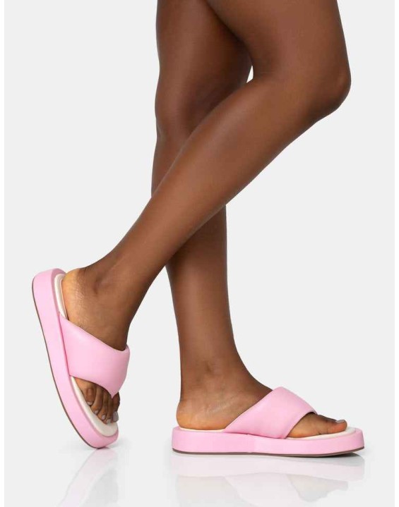 Vacay Pink Contrast Padded Square Toe Flip Flop Sandals