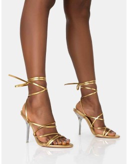 Nobu Gold Lace Up Round Toe Perspex Stiletto Heels
