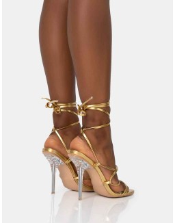 Nobu Gold Lace Up Round Toe Perspex Stiletto Heels