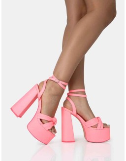 Leo Edition Neon Pink Round Toe Platform Block Heels