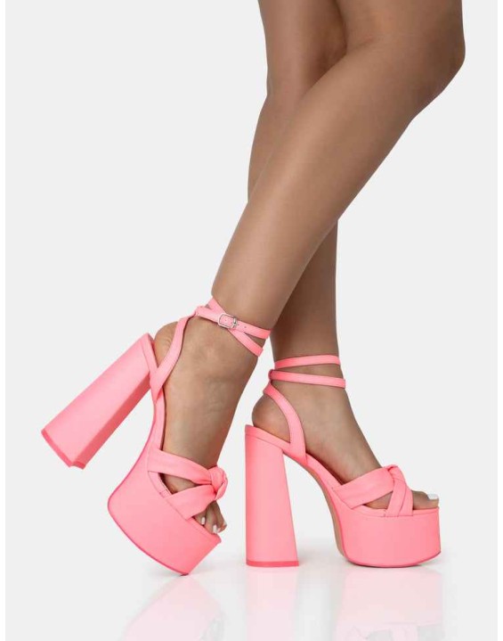 Leo Edition Neon Pink Round Toe Platform Block Heels