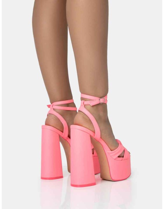 Leo Edition Neon Pink Round Toe Platform Block Heels