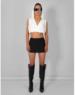 Sleeveless Wrap Front Top With Hood Ivory
