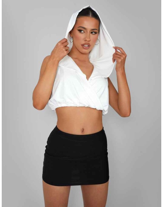 Sleeveless Wrap Front Top With Hood Ivory