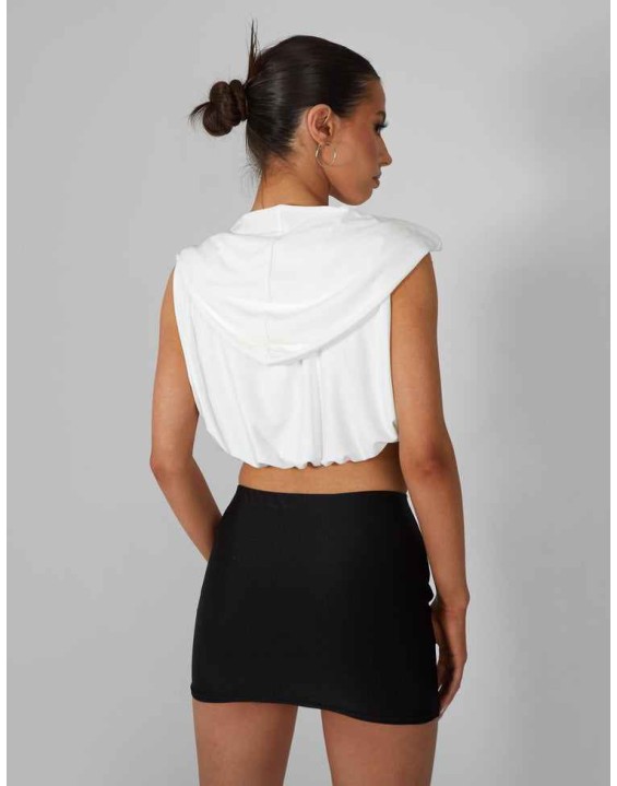 Sleeveless Wrap Front Top With Hood Ivory