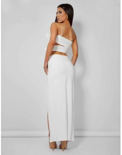 Rose Detail Extreme Split Maxi Skirt Ivory