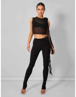 Rose Detail Sleeveless Mesh Top Black