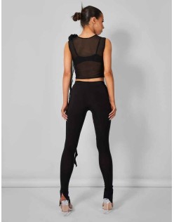 Rose Detail Slinky Trouser Black