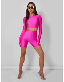 Second Skin Long Sleeve Fitted T-shirt Hot Pink