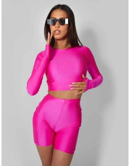 Second Skin Long Sleeve Fitted T-shirt Hot Pink