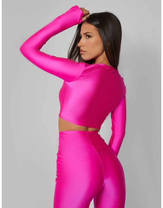 Second Skin Long Sleeve Fitted T-shirt Hot Pink