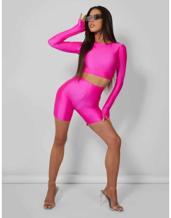 Second Skin Long Sleeve Fitted T-shirt Hot Pink