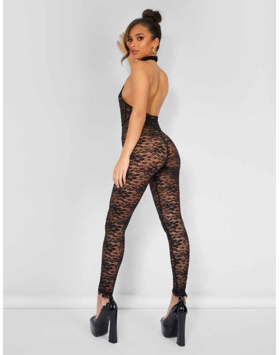 Second Skin Lace High Neck Jumpsuit Black