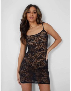 Second Skin Lace Cami Mini Dress Black