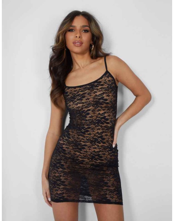 Second Skin Lace Cami Mini Dress Black