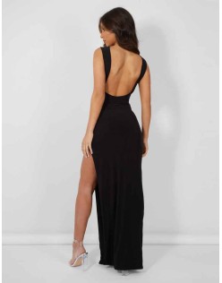 Cut Away Knotted Detail Extreme Spilt Maxi Dress Black