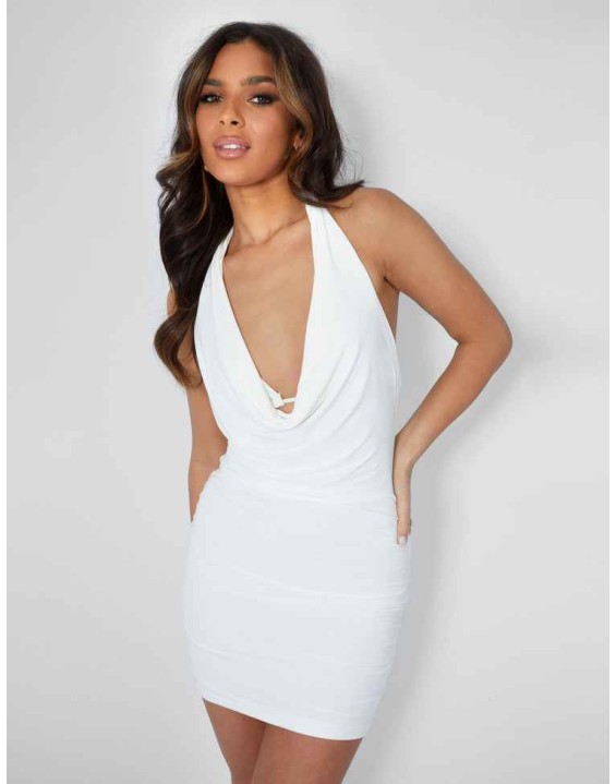Cowl Neck Mini Dress Ivory