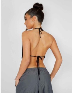 Cowl Neck Crop Top Black