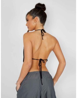 Cowl Neck Crop Top Black